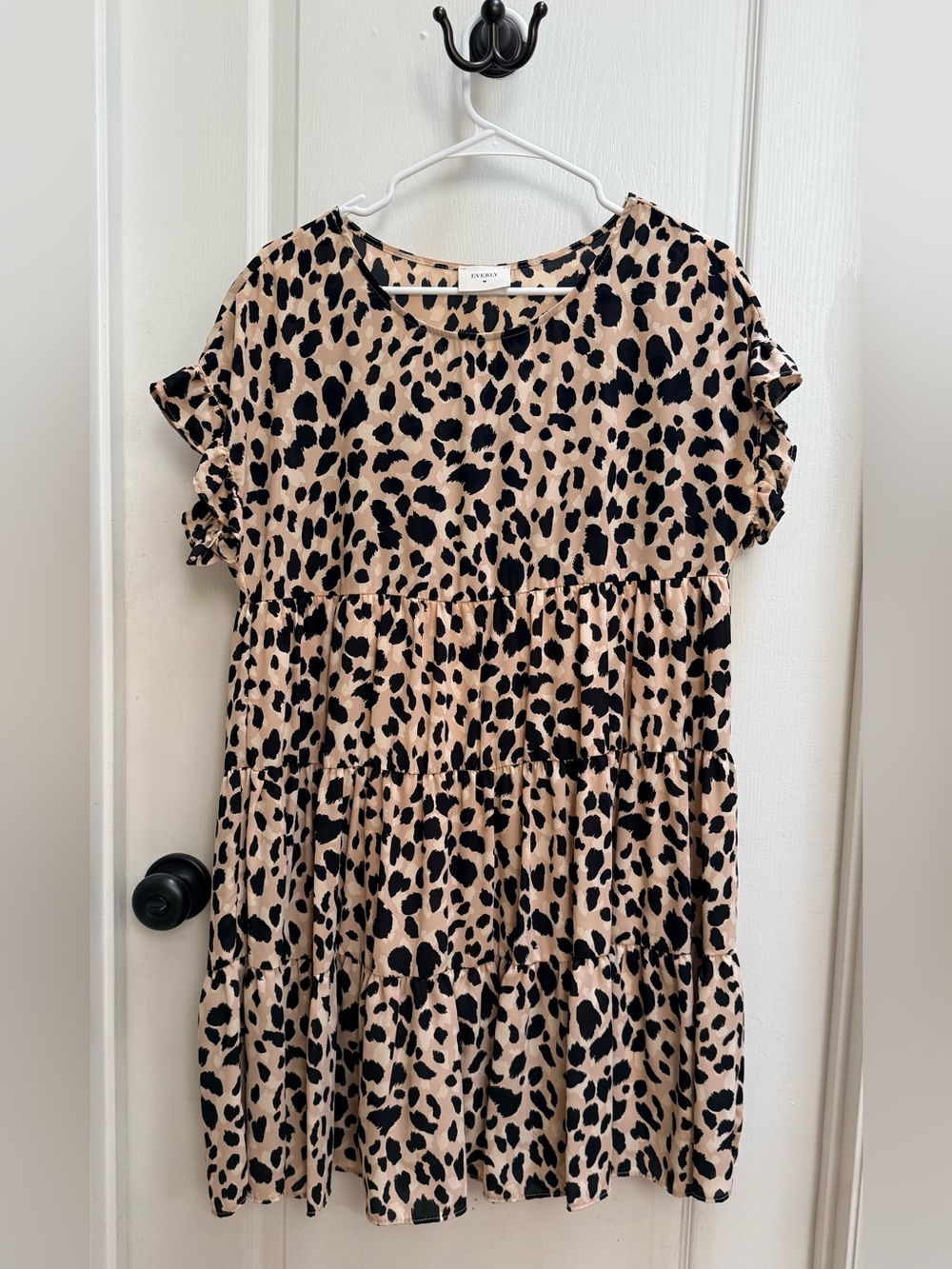 2 for $15 Beige and Black Leopard Tiered Short-Sleeve Dress